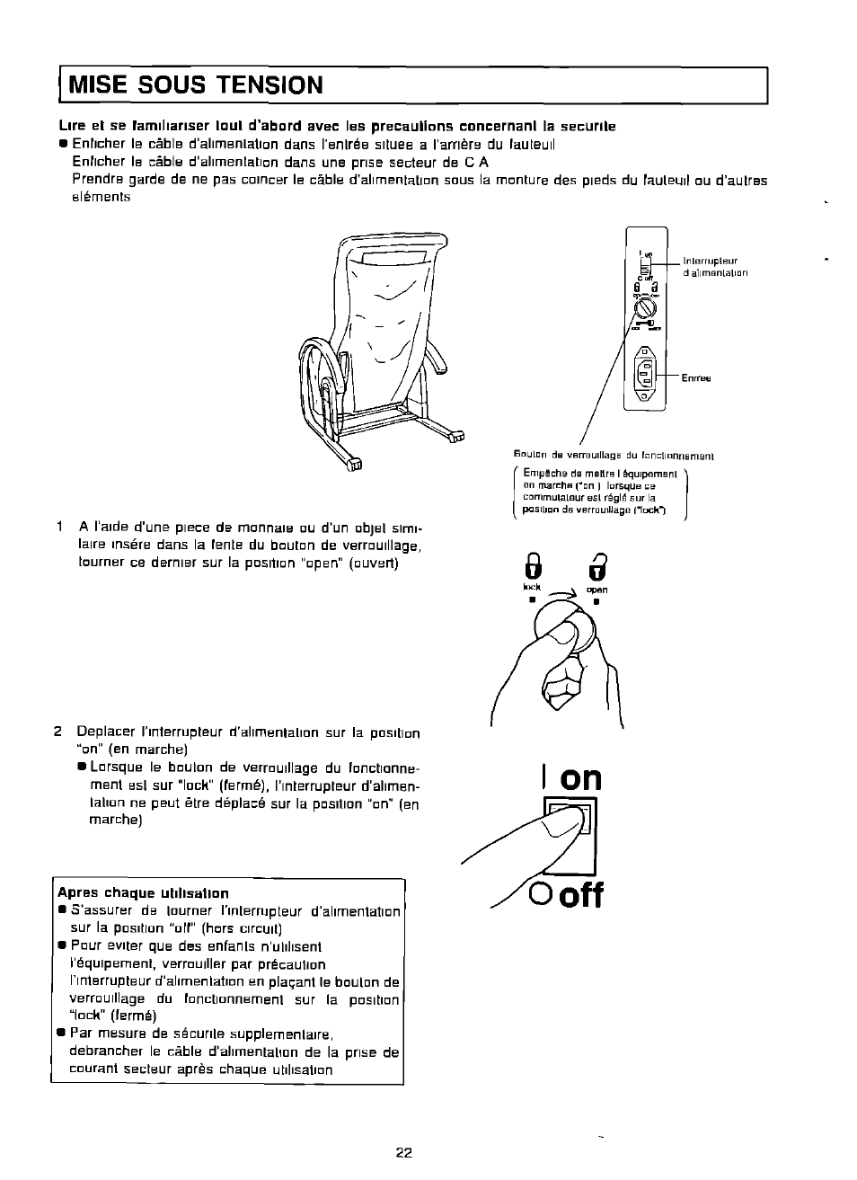 Mise sous tension | Panasonic EP574 User Manual | Page 22 / 48