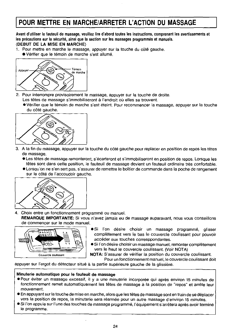 Pour мепре en marche/arreter l’action du massage | Panasonic EP574 User Manual | Page 24 / 48