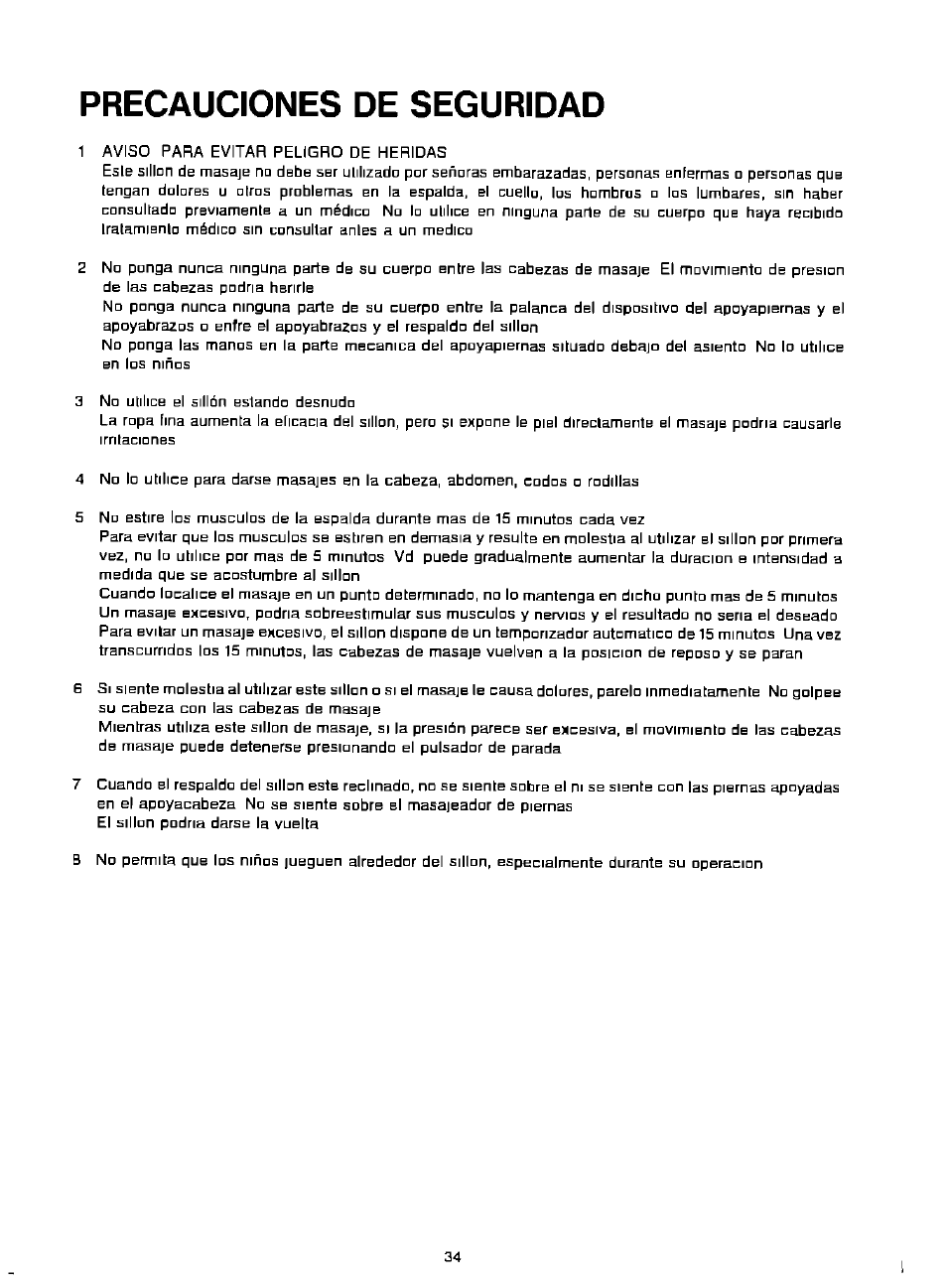 Precauciones de seguridad | Panasonic EP574 User Manual | Page 34 / 48