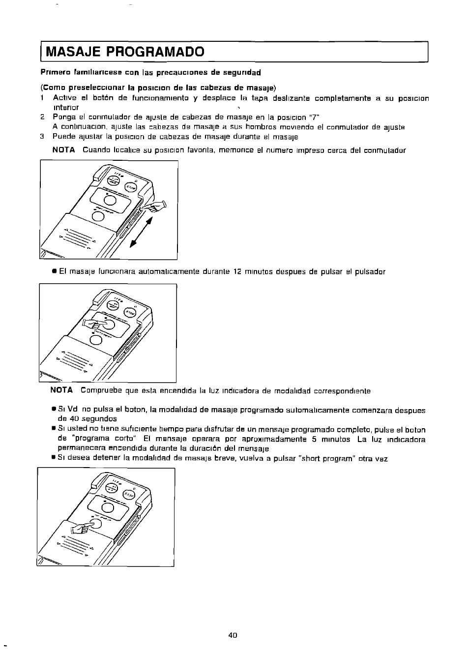 Masaje programado | Panasonic EP574 User Manual | Page 40 / 48