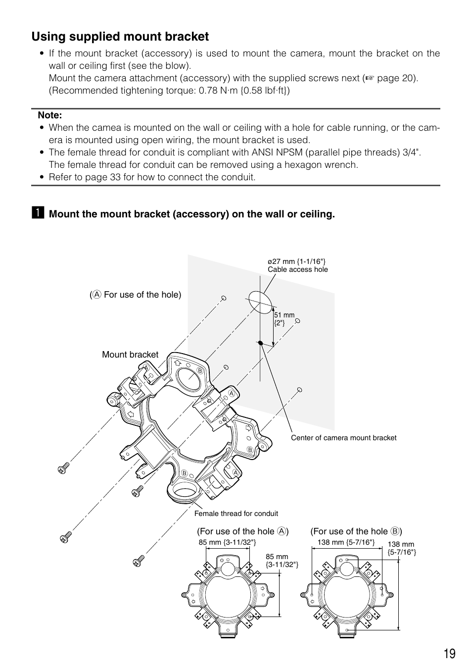 Using supplied mount bracket | Panasonic WV-NW502SK User Manual | Page 19 / 44