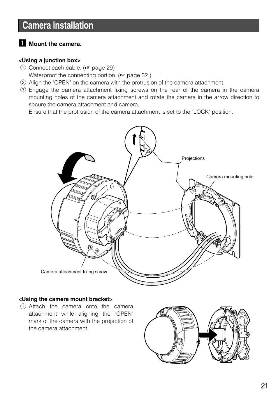 Camera installation, Mount the camera | Panasonic WV-NW502SK User Manual | Page 21 / 44