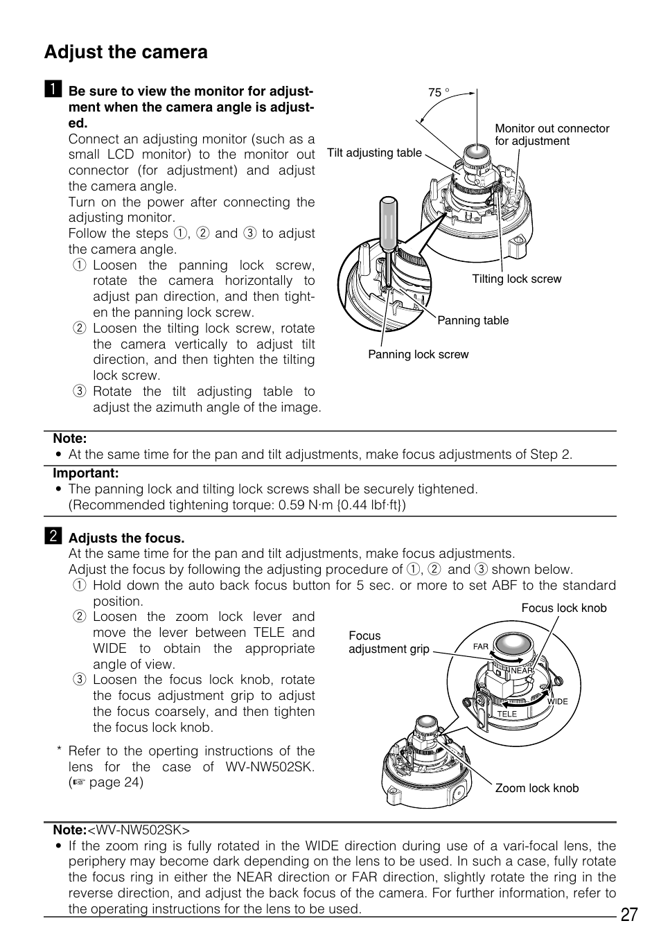 27 adjust the camera z | Panasonic WV-NW502SK User Manual | Page 27 / 44