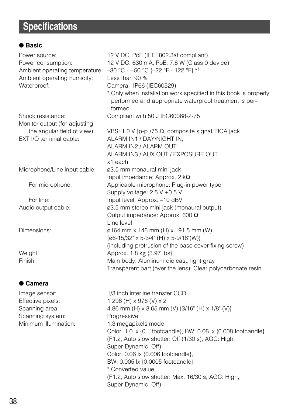 Specifications | Panasonic WV-NW502SK User Manual | Page 38 / 44