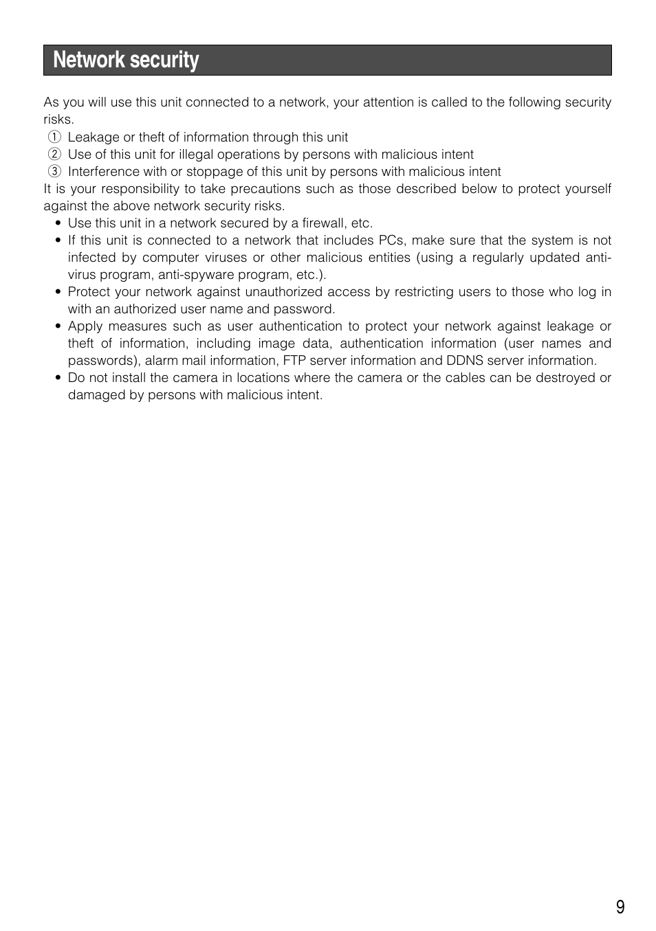 Network security | Panasonic WV-NW502SK User Manual | Page 9 / 44