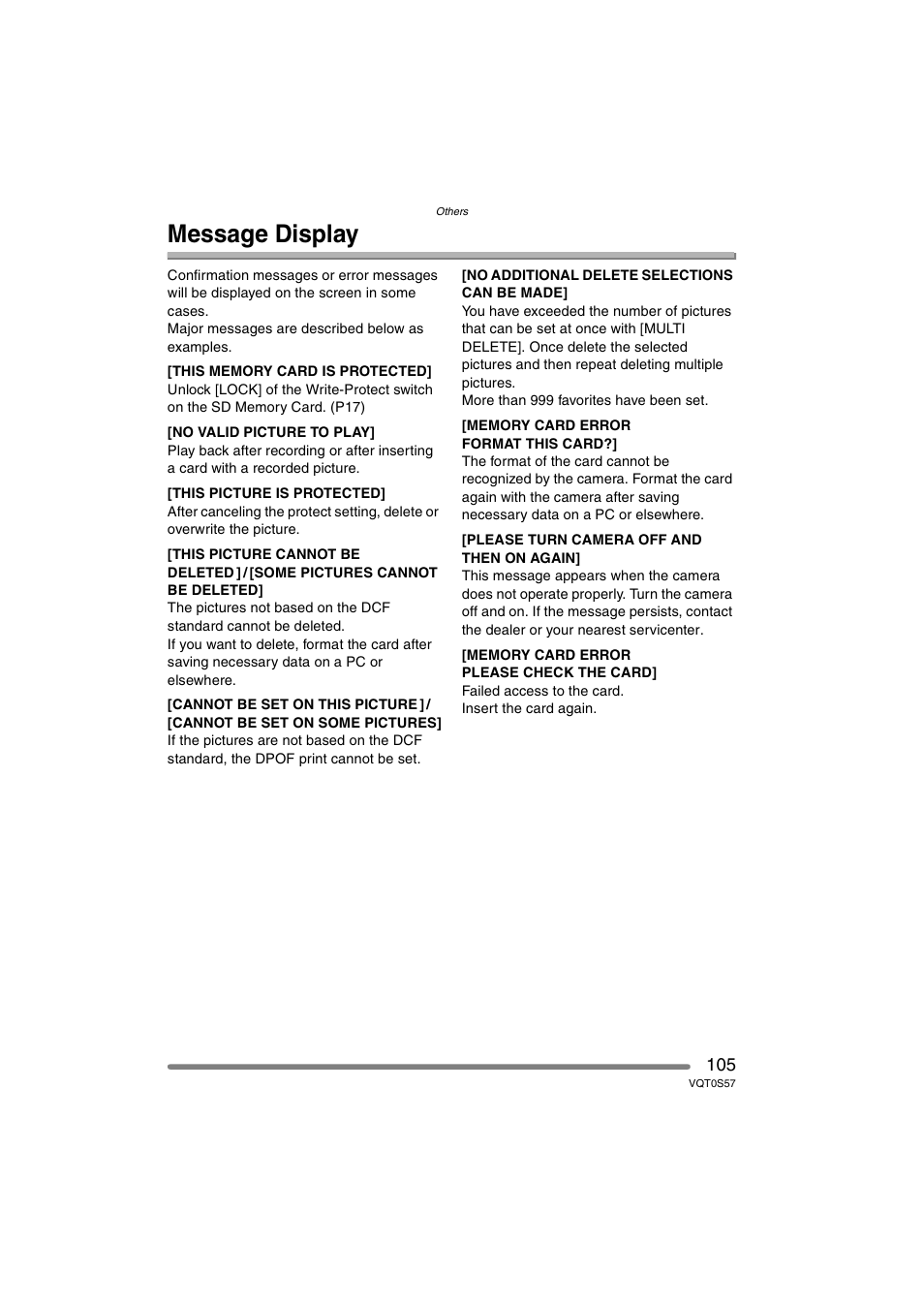Message display | Panasonic DMC-FX9PP User Manual | Page 105 / 124
