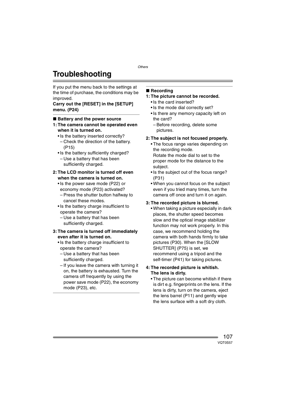 Troubleshooting | Panasonic DMC-FX9PP User Manual | Page 107 / 124