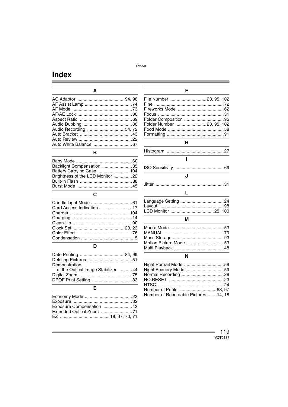 Index | Panasonic DMC-FX9PP User Manual | Page 119 / 124