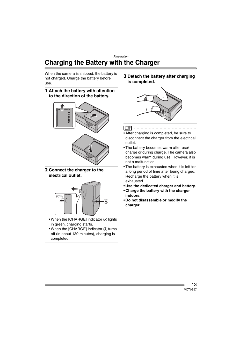 Charging the battery with the charger | Panasonic DMC-FX9PP User Manual | Page 13 / 124