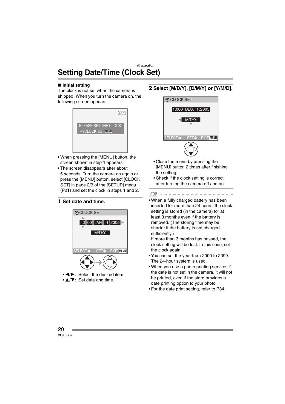 Setting date/time (clock set) | Panasonic DMC-FX9PP User Manual | Page 20 / 124