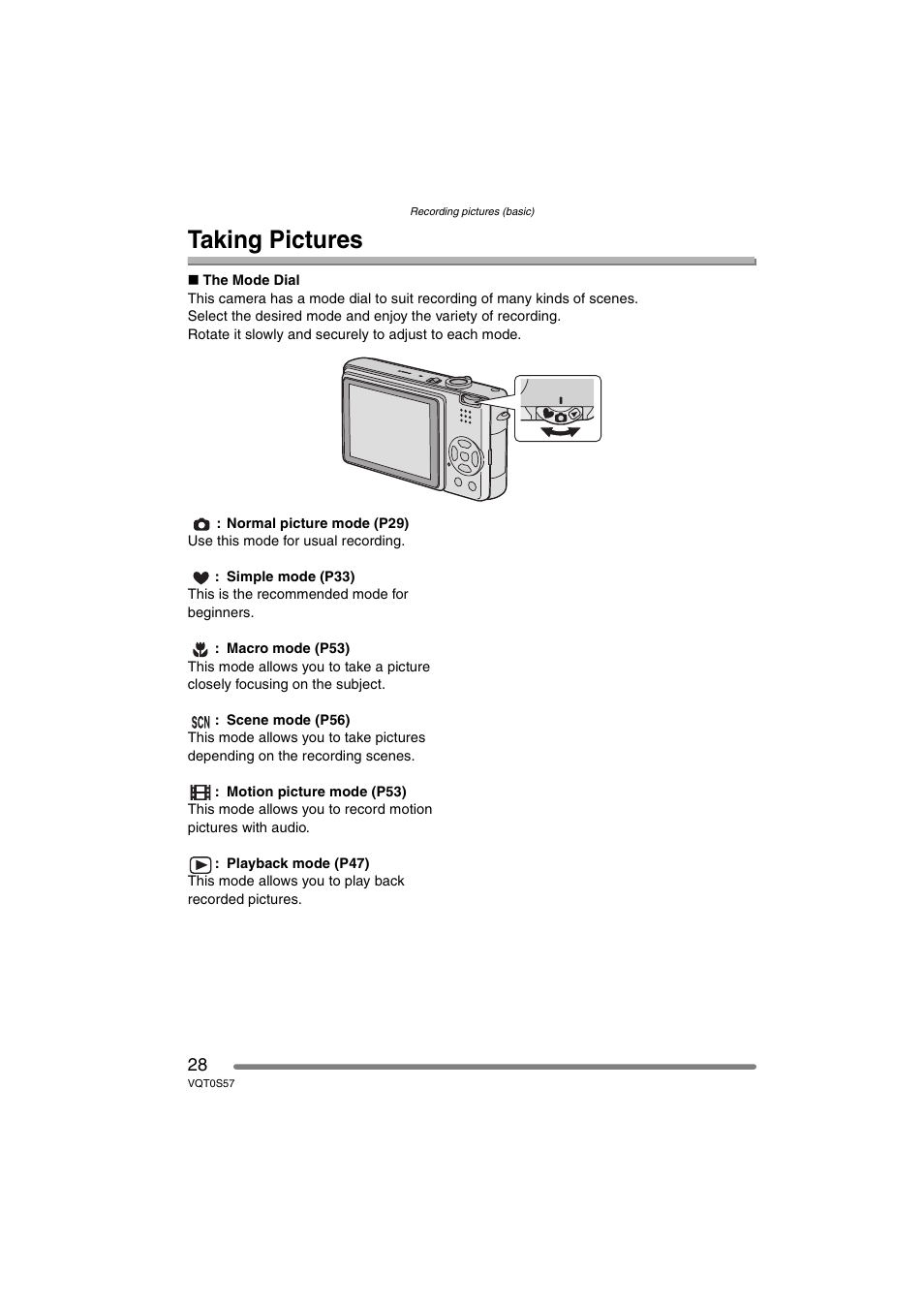 Recording pictures (basic), Taking pictures | Panasonic DMC-FX9PP User Manual | Page 28 / 124