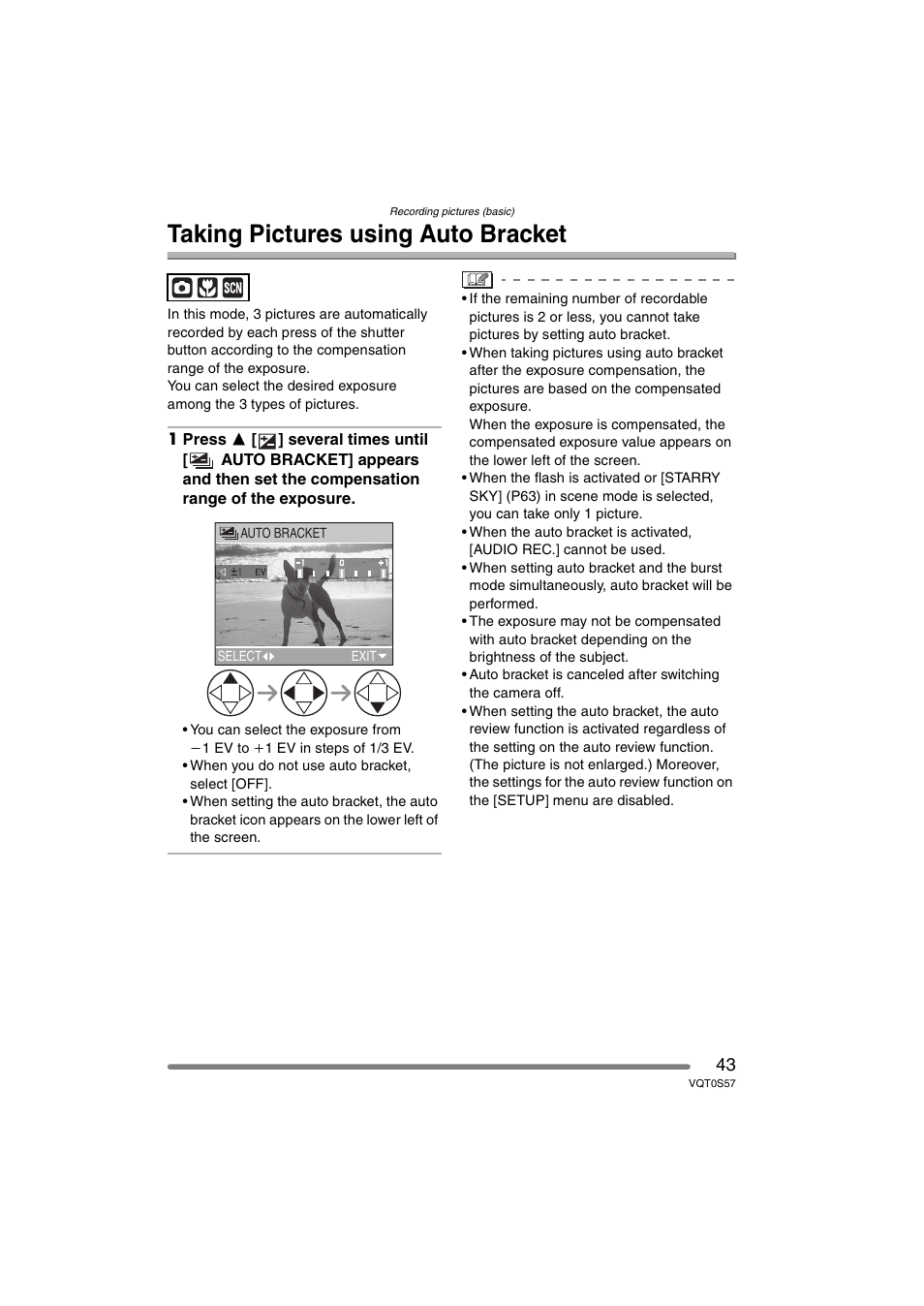 Taking pictures using auto bracket | Panasonic DMC-FX9PP User Manual | Page 43 / 124