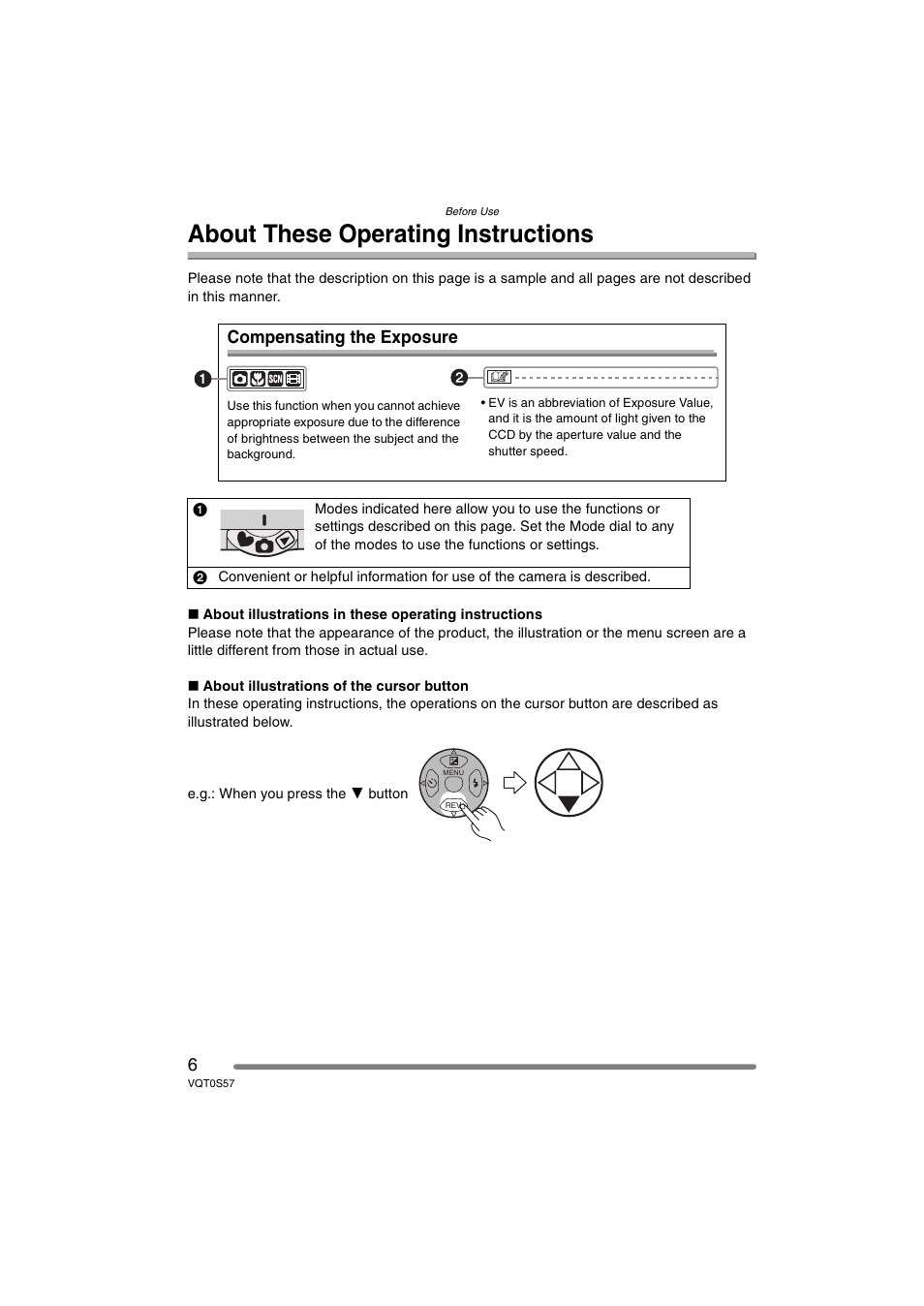 About these operating instructions, Compensating the exposure | Panasonic DMC-FX9PP User Manual | Page 6 / 124