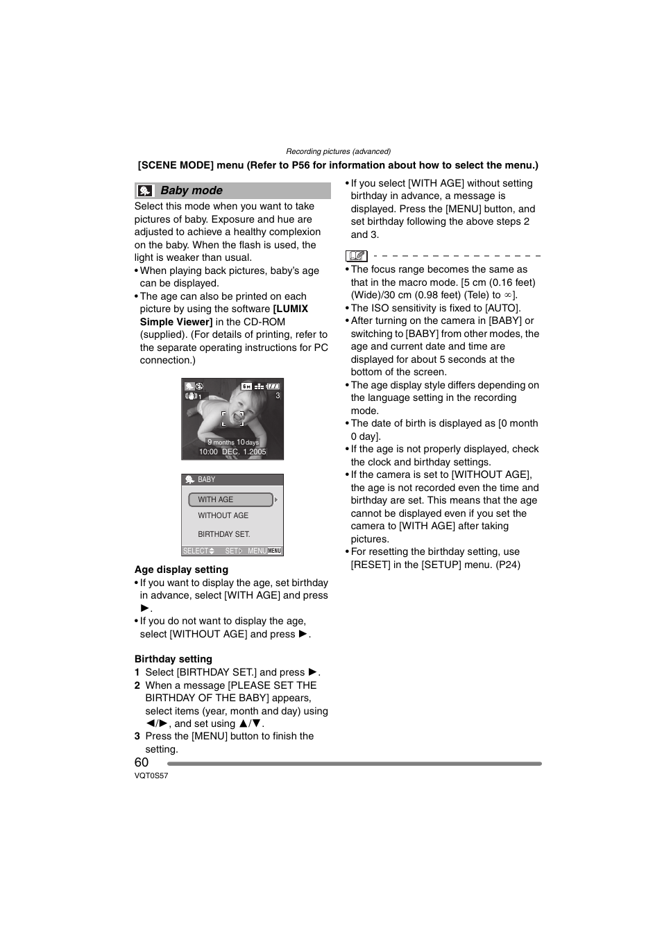 Baby mode | Panasonic DMC-FX9PP User Manual | Page 60 / 124