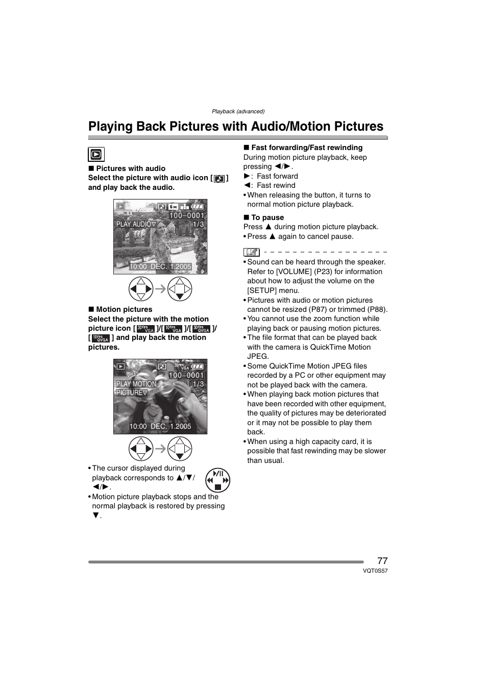 Playback (advanced), Playing back pictures with audio/motion pictures | Panasonic DMC-FX9PP User Manual | Page 77 / 124