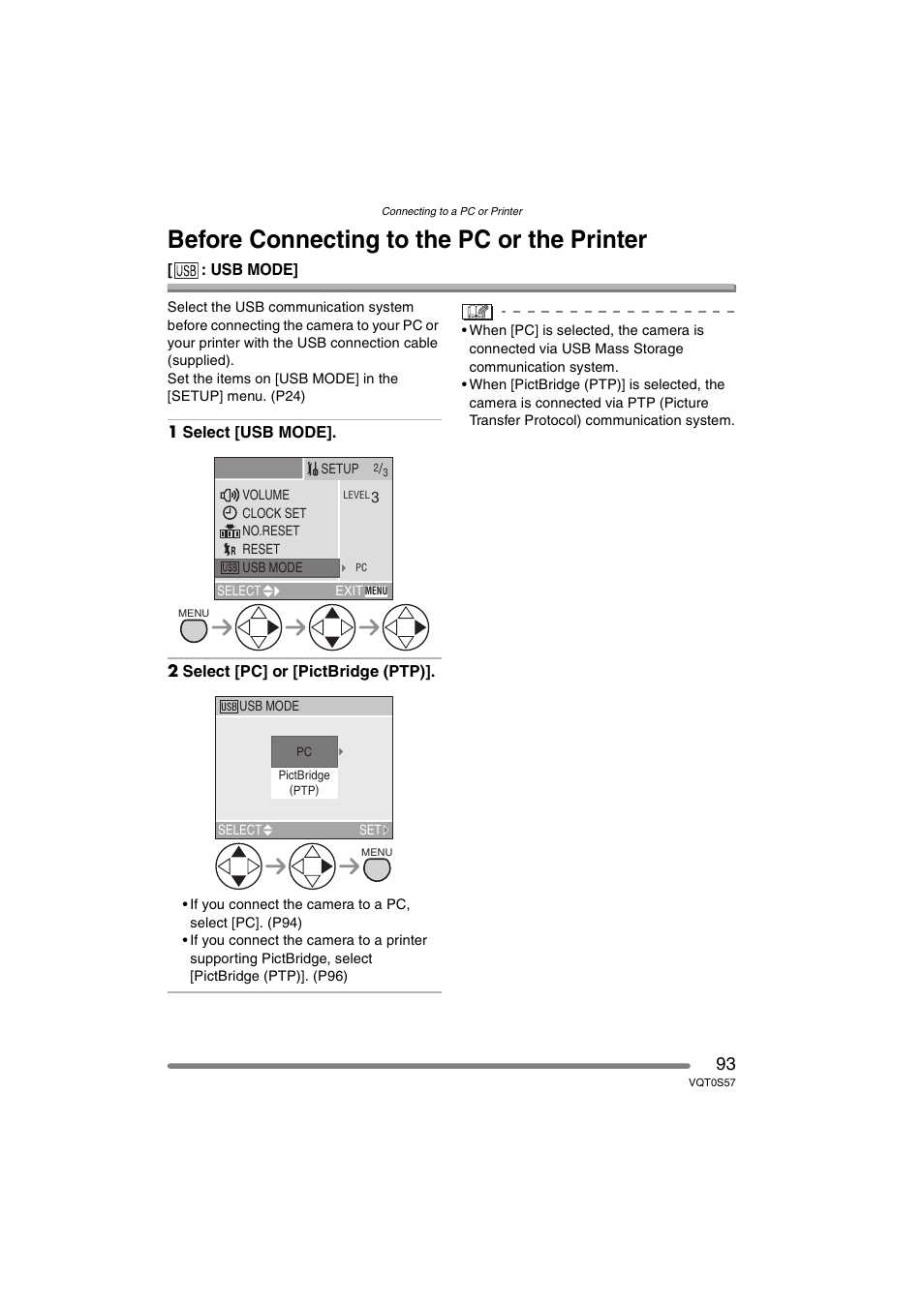 Connecting to a pc or printer, Before connecting to the pc or printer (usb mode), Before connecting to the pc or the printer | Panasonic DMC-FX9PP User Manual | Page 93 / 124
