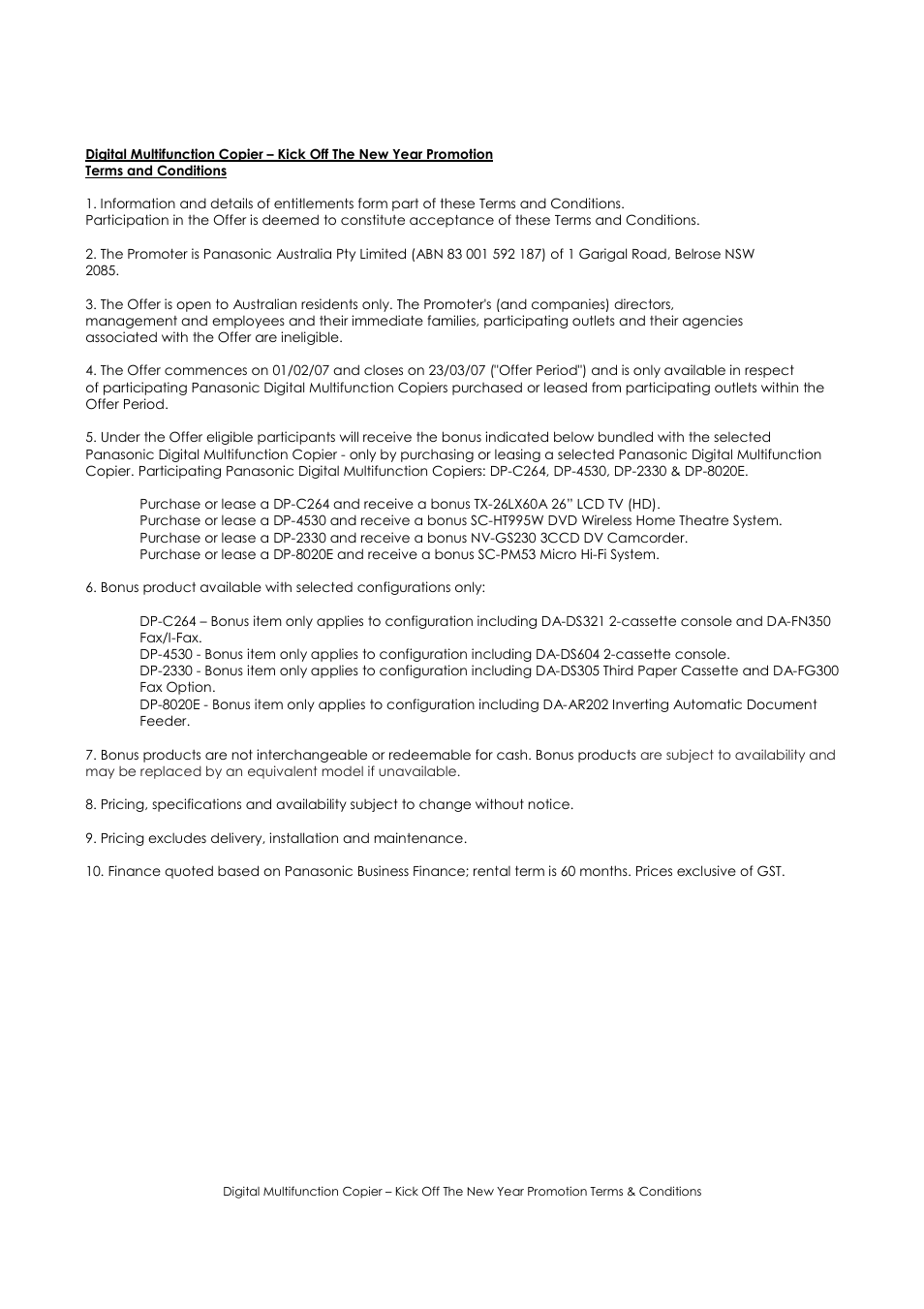 Panasonic DP-453D User Manual | 1 page