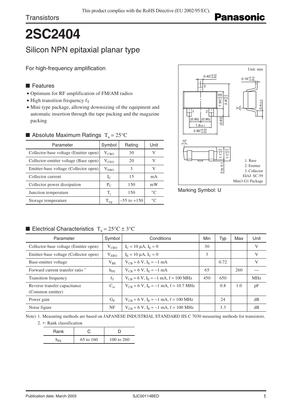 Panasonic 2SC2404 User Manual | 4 pages