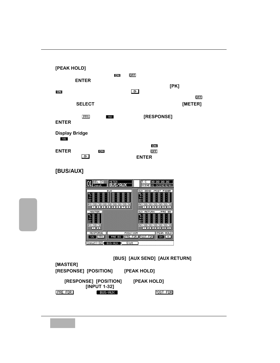 Peak hold] area, Bus/aux] meter window | Panasonic WR-DA7 User Manual | Page 100 / 369