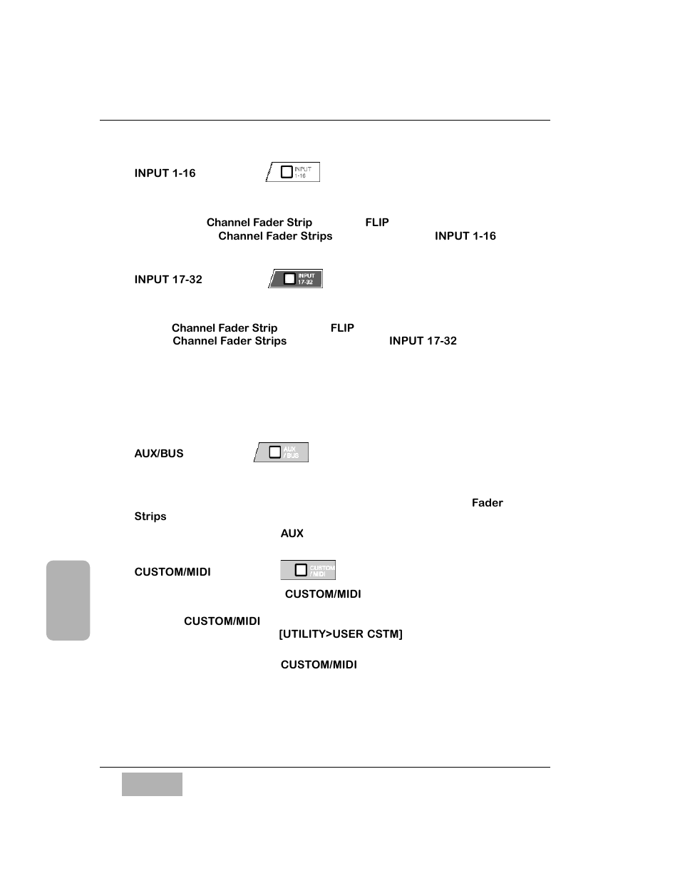 Input 1-16 led button, Input 17-32 led button, Aux/bus led button | Custom/midi led button | Panasonic WR-DA7 User Manual | Page 105 / 369