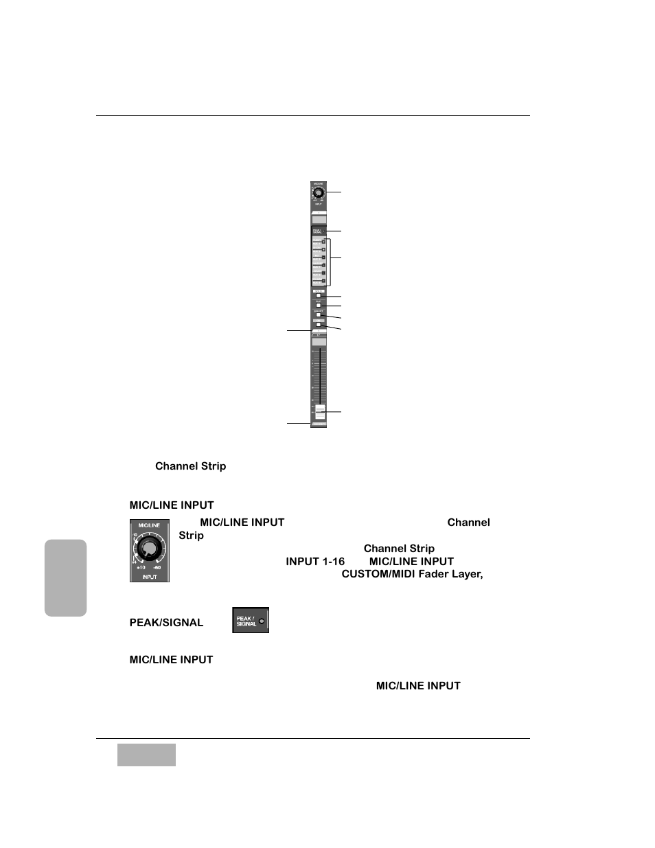 2 channel strip, Mic/line input knob, Peak/signal led | Panasonic WR-DA7 User Manual | Page 106 / 369