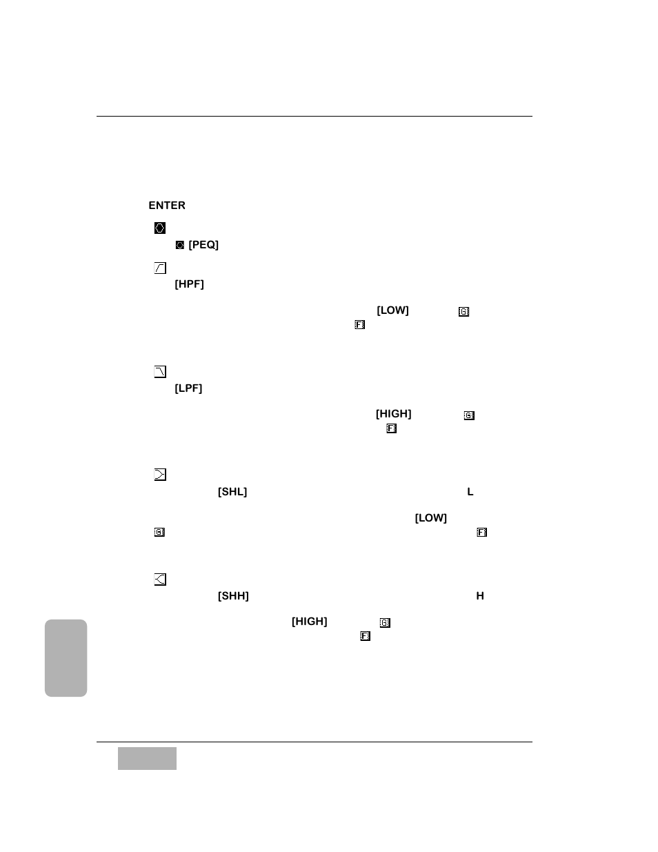 Filter types, Peq buttons, Hpf filter button | Lpf filter button, Shl filter button, Shh filter button | Panasonic WR-DA7 User Manual | Page 116 / 369