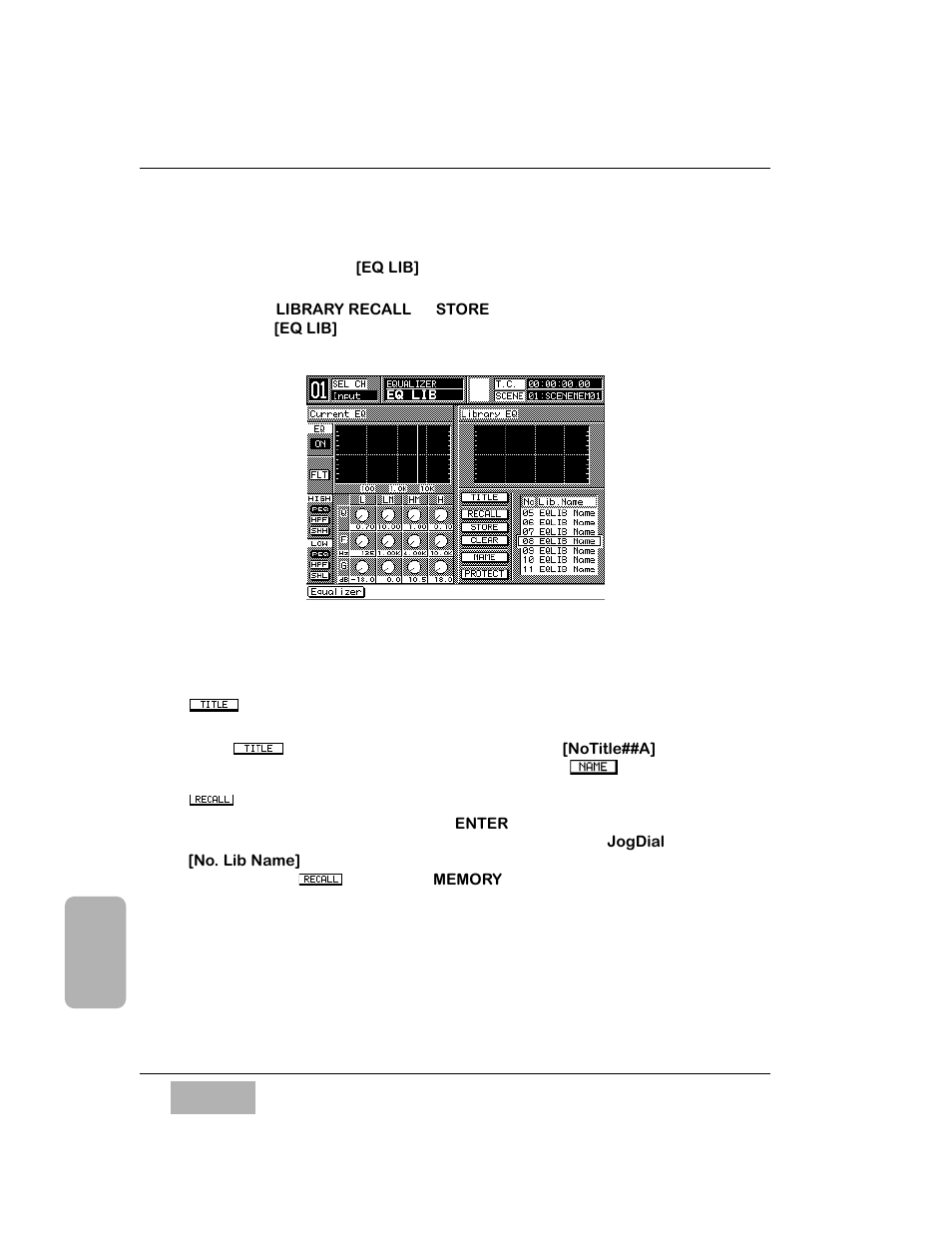 4 equalizer library window, Library window elements, Title button | Recall button | Panasonic WR-DA7 User Manual | Page 117 / 369