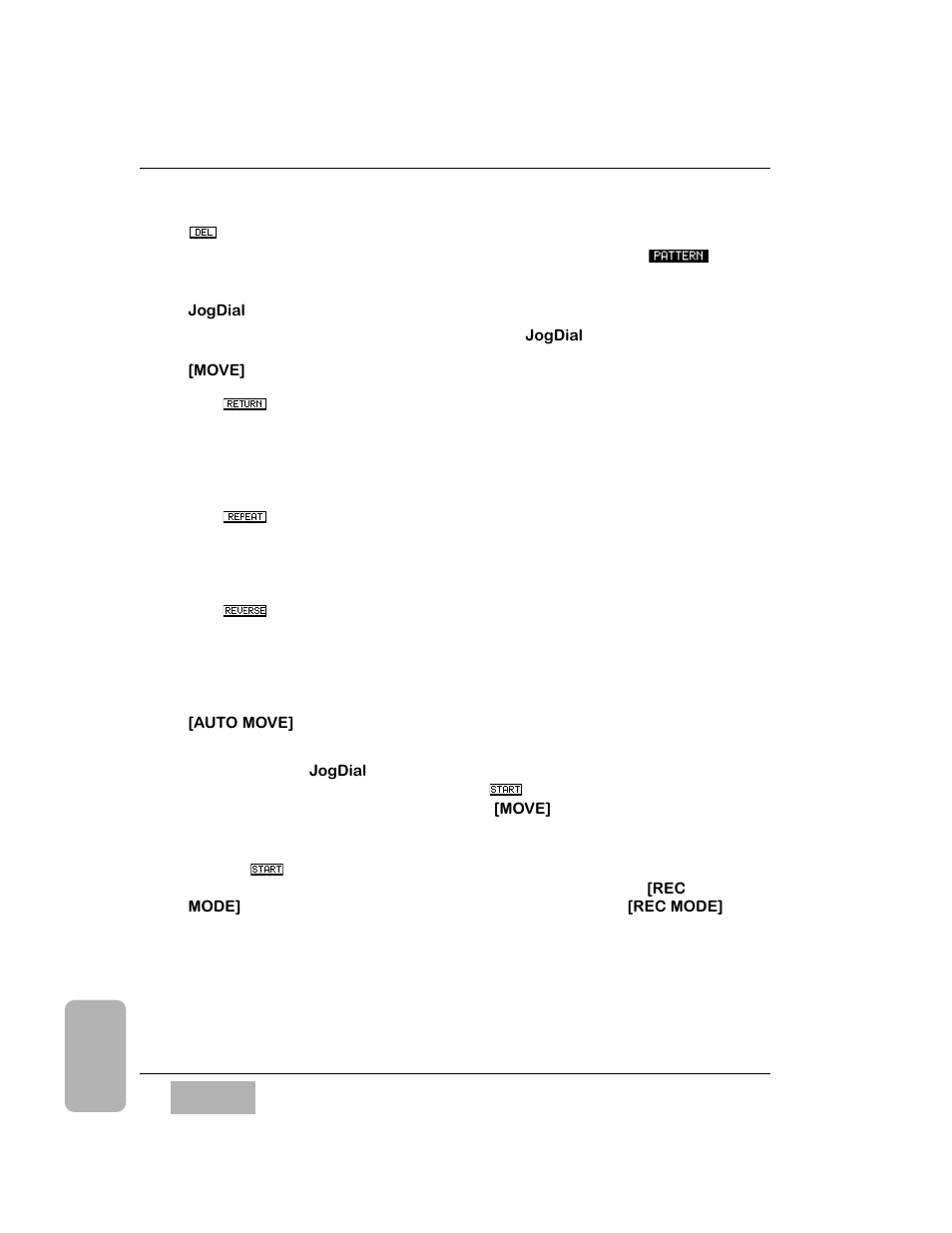 Del button, Jogdial, Move] area | Return button, Repeat button, Reverse button, Auto move] area | Panasonic WR-DA7 User Manual | Page 128 / 369