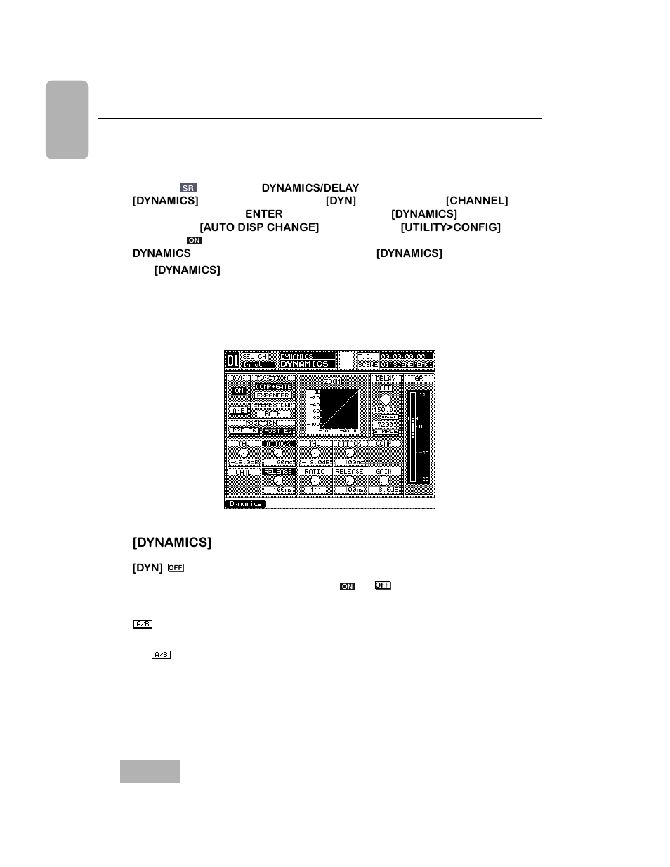 3 dynamics window, Dynamics] window elements, Dyn] off button | A/b button | Panasonic WR-DA7 User Manual | Page 138 / 369