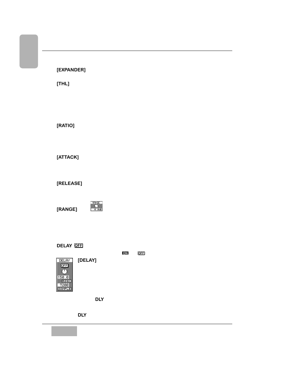 Expander] mode, Thl] area, Ratio] area | Attack] area, Release] area, Range] area, Delay button off, Delay] area controls | Panasonic WR-DA7 User Manual | Page 142 / 369