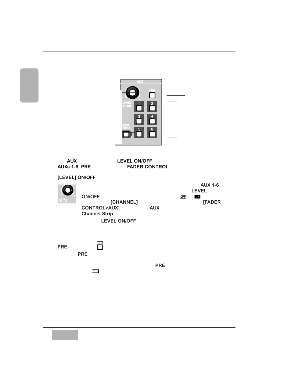 2 aux section controls, Level] on/off knob, Pre led button | Panasonic WR-DA7 User Manual | Page 151 / 369