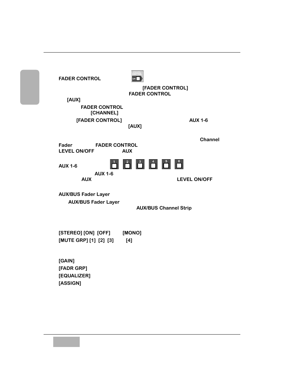 Fader control led button, Aux 1-6 led buttons, Aux/bus fader layer | Panasonic WR-DA7 User Manual | Page 152 / 369