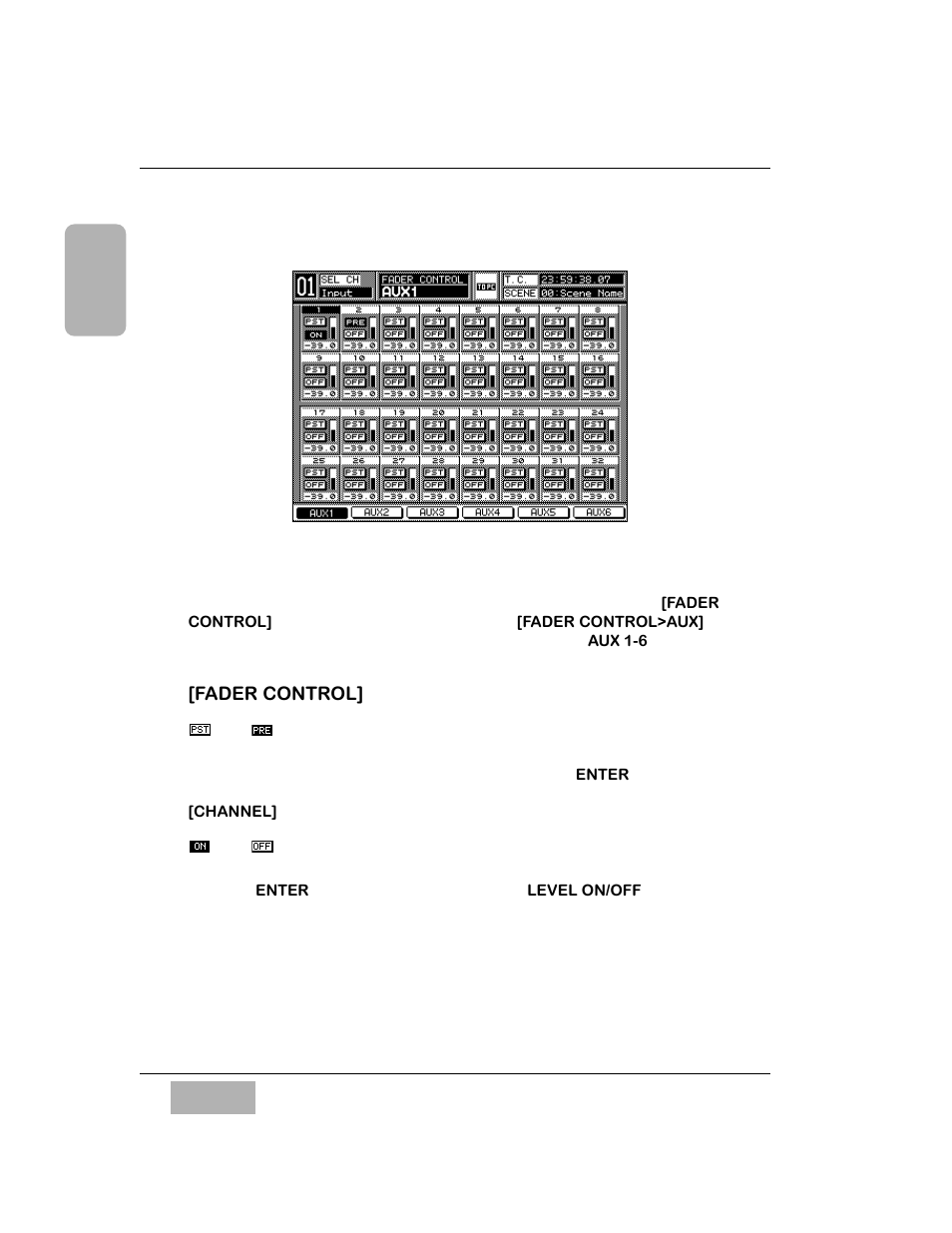 3 fader control window, Fader control] window, elements, Pst and pre buttons | On and off buttons | Panasonic WR-DA7 User Manual | Page 153 / 369