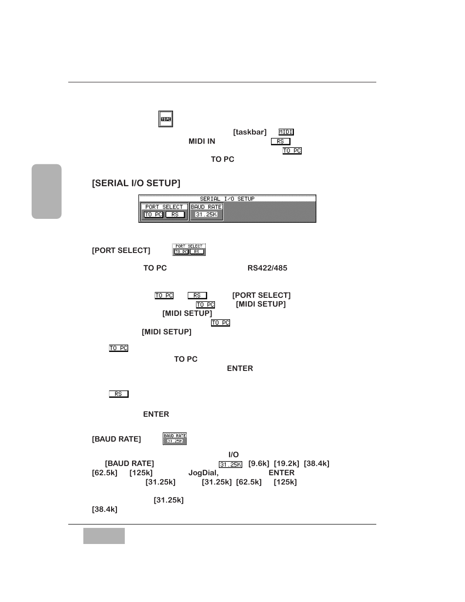 Serial i/o setup] area, Port select] area, To pc button | Rs button, Baud rate] area | Panasonic WR-DA7 User Manual | Page 156 / 369