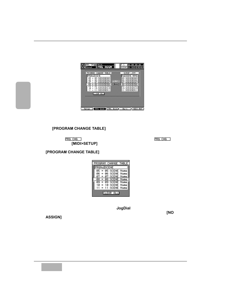 2 midi, prg asgn (program assign) window, Program change table] area | Panasonic WR-DA7 User Manual | Page 160 / 369
