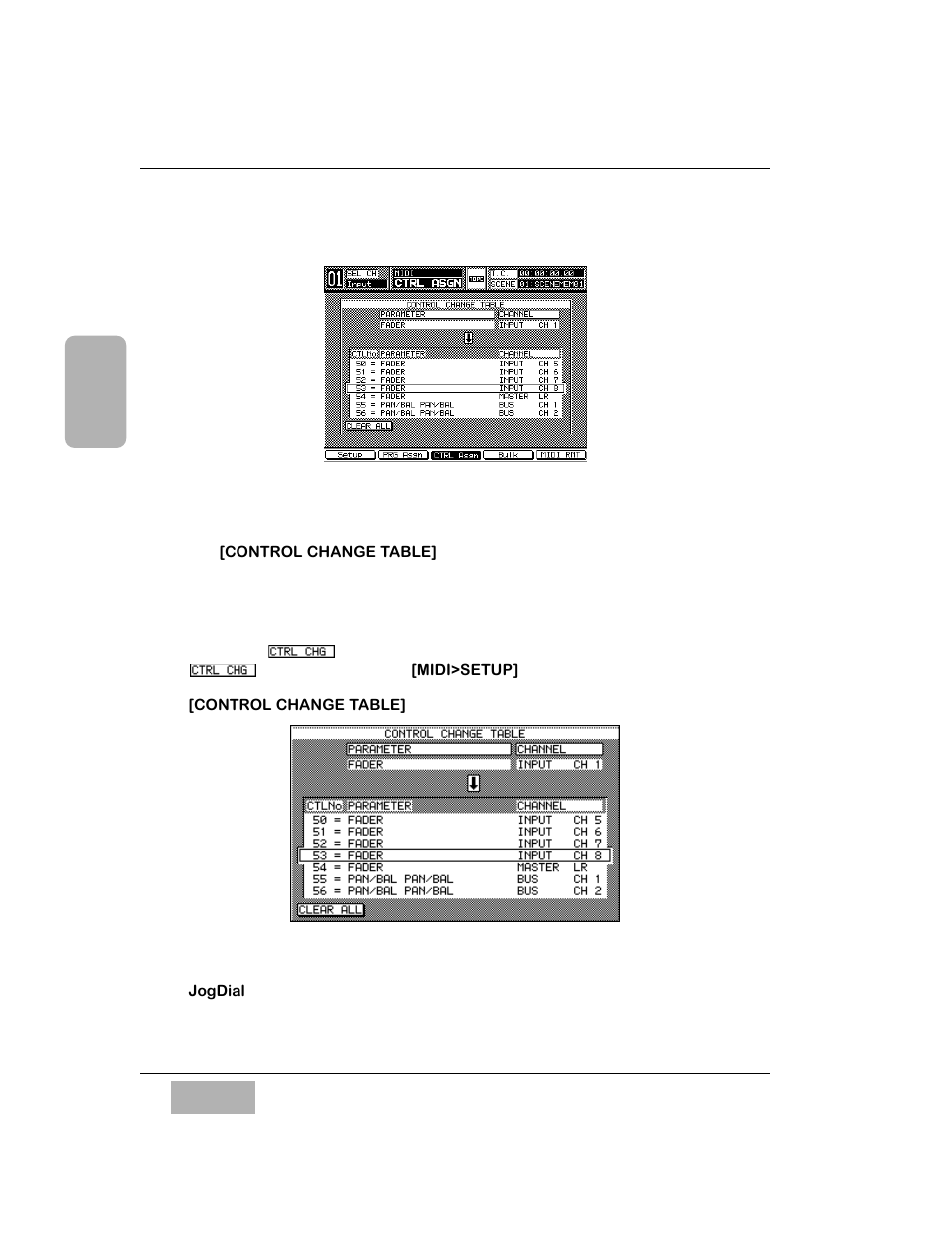 3 midi, ctrl asgn (control assignment) window, Control change table] area | Panasonic WR-DA7 User Manual | Page 162 / 369
