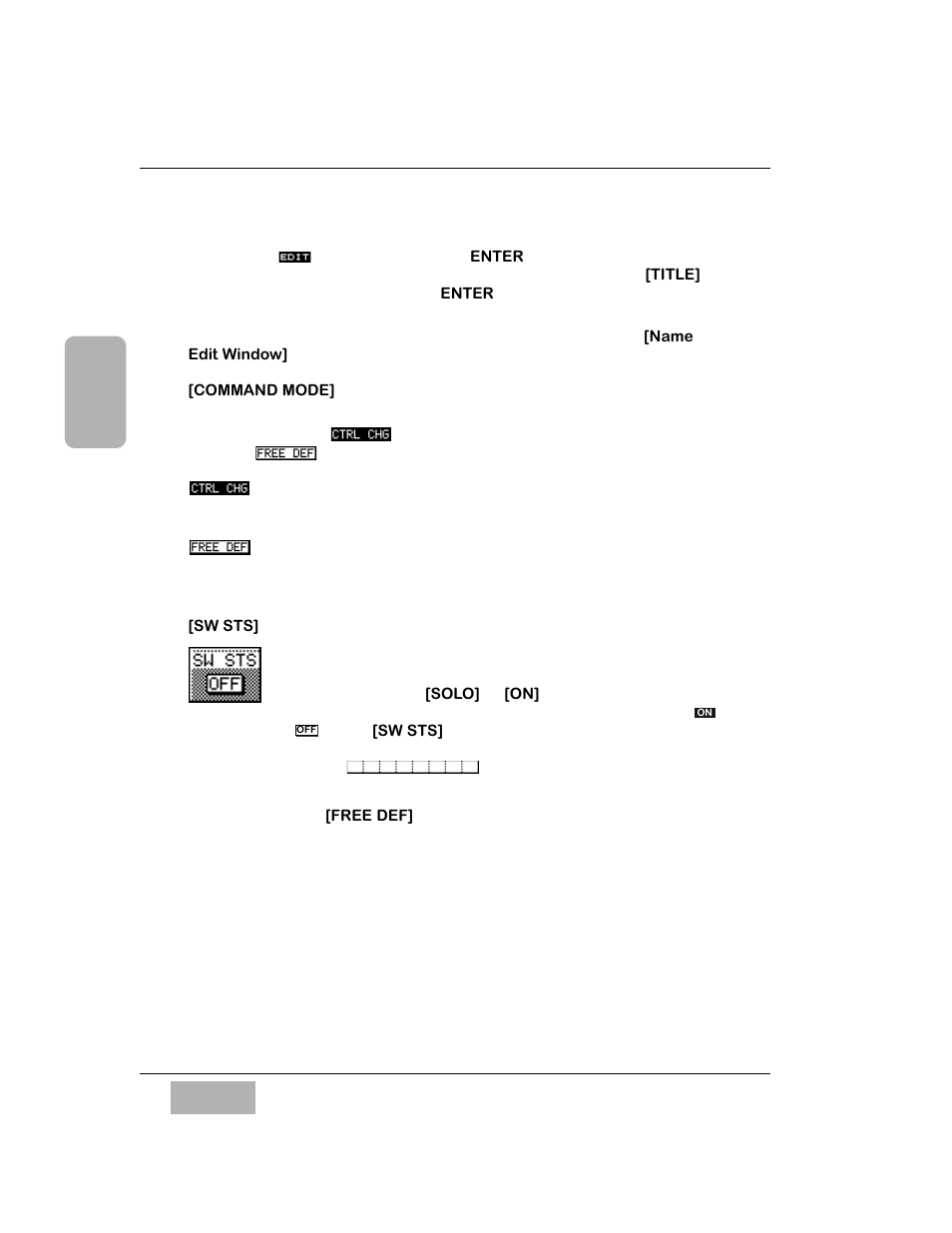 Operator title input, Command mode] area, Ctrl chg button | Free def button, Sw sts] area, Data row input part | Panasonic WR-DA7 User Manual | Page 172 / 369