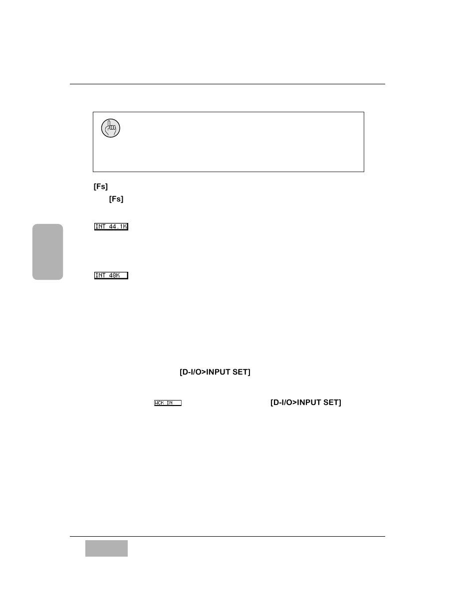 Fs] field, Int 44.1k button, Int 48k button | Wordclock operations | Panasonic WR-DA7 User Manual | Page 178 / 369