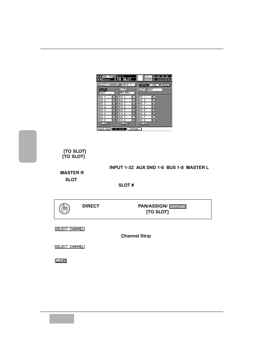 2 d-i/o, to slot window, Select channel status indicator, Clear button | Panasonic WR-DA7 User Manual | Page 185 / 369