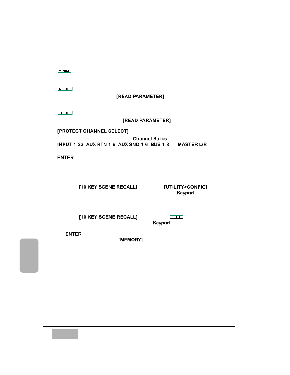 Others button, Sel all button, Clr all button | Protect channel select] area, Recalling a scene memory | Panasonic WR-DA7 User Manual | Page 228 / 369