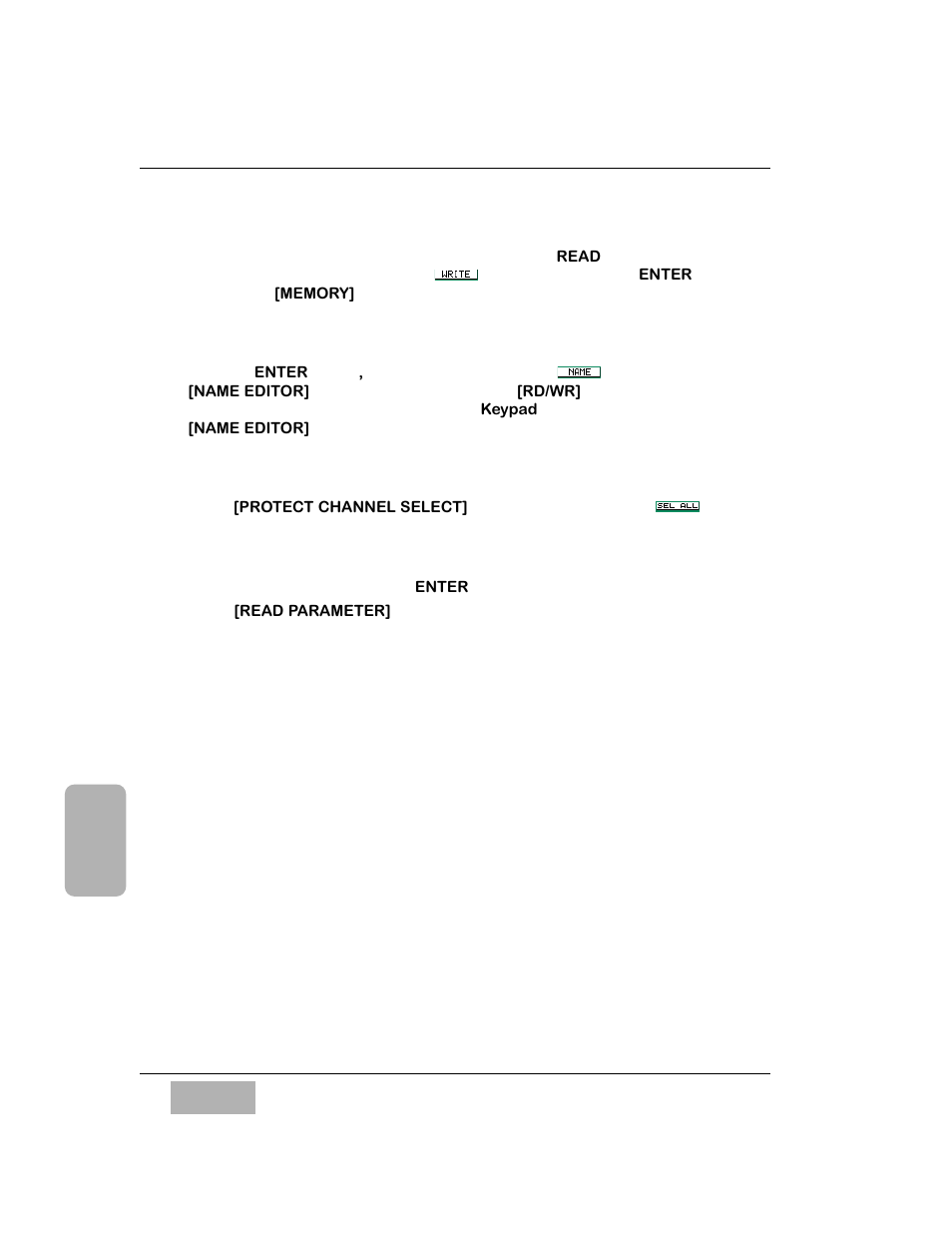 Writing a scene memory, Input of scene memory title, Setting of read protection channel | Panasonic WR-DA7 User Manual | Page 229 / 369