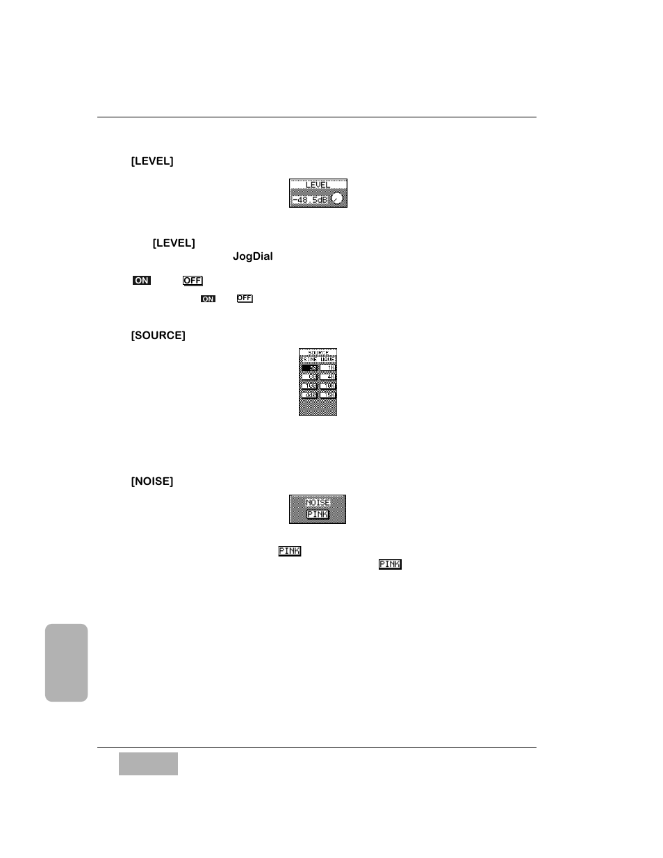 Level] area, On and off buttons off on, Source] area | Noise] area | Panasonic WR-DA7 User Manual | Page 237 / 369