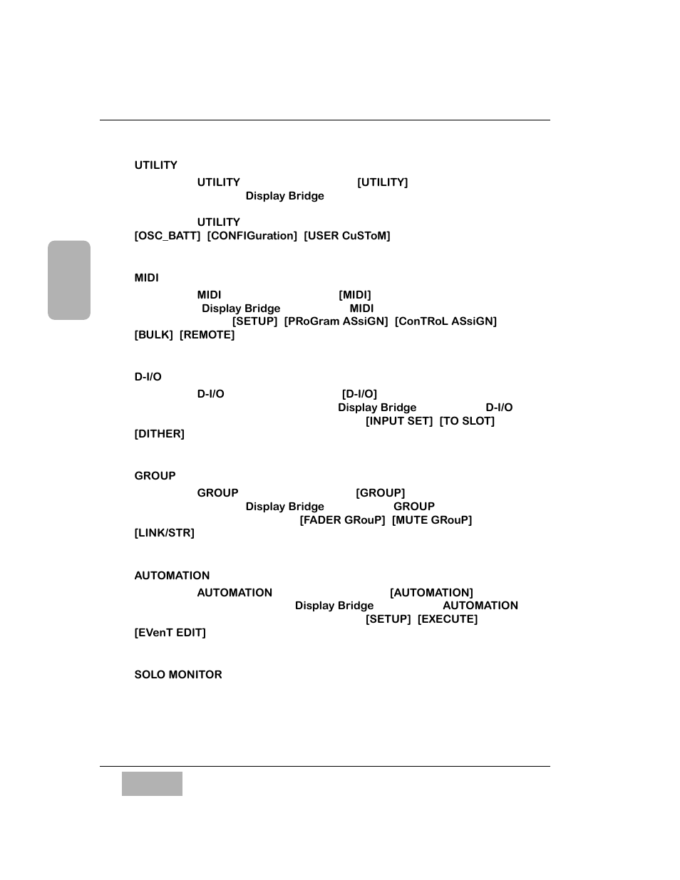 Utility button, Midi button, D-i/o button | Group button, Automation button, Solo monitor button | Panasonic WR-DA7 User Manual | Page 38 / 369