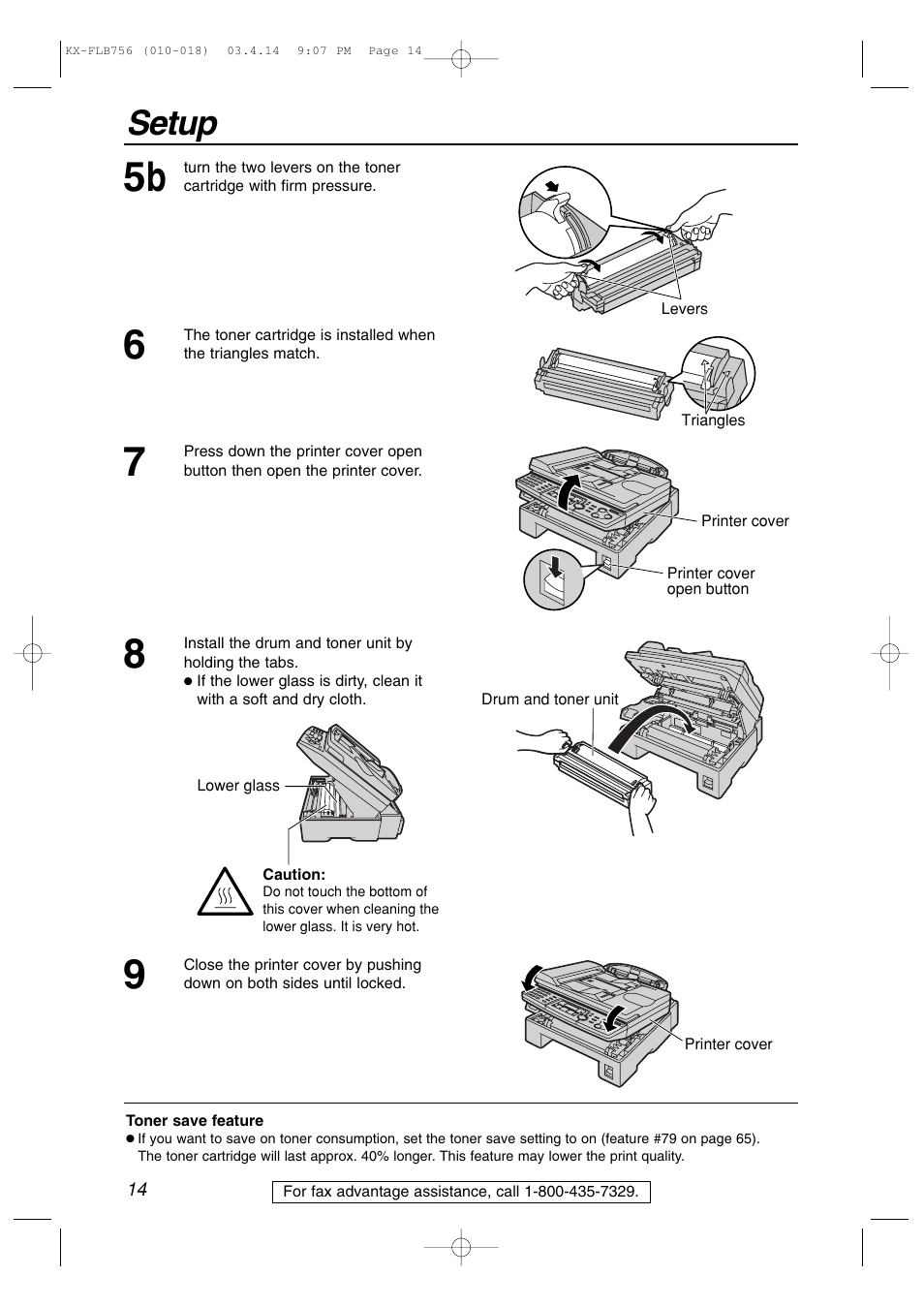 Setup | Panasonic KX-FLB756 User Manual | Page 14 / 92