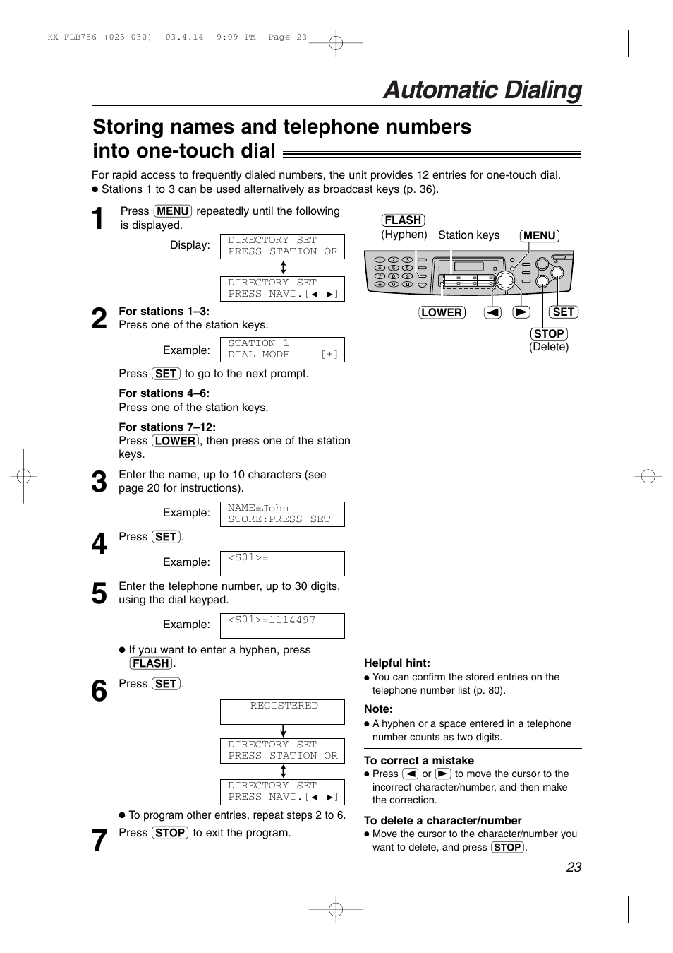 Telephone, Automatic dialing | Panasonic KX-FLB756 User Manual | Page 23 / 92