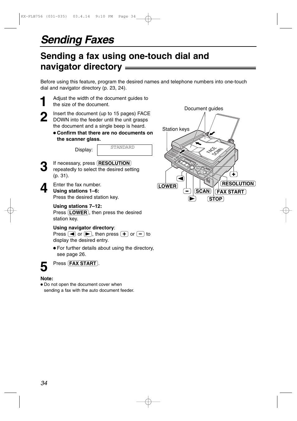 Sending faxes | Panasonic KX-FLB756 User Manual | Page 34 / 92