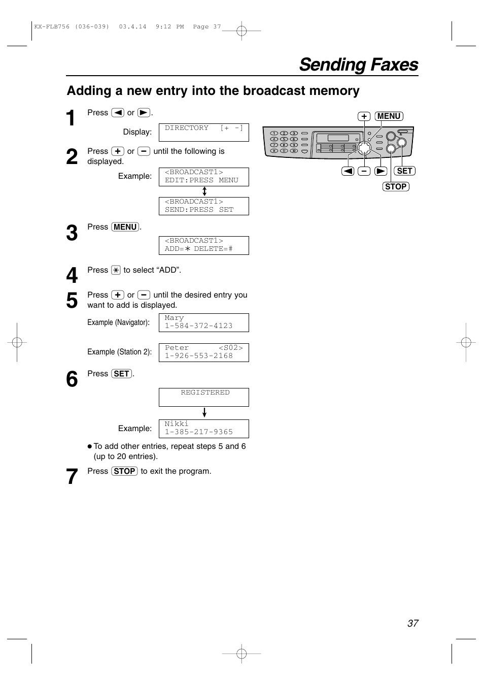 Sending faxes | Panasonic KX-FLB756 User Manual | Page 37 / 92