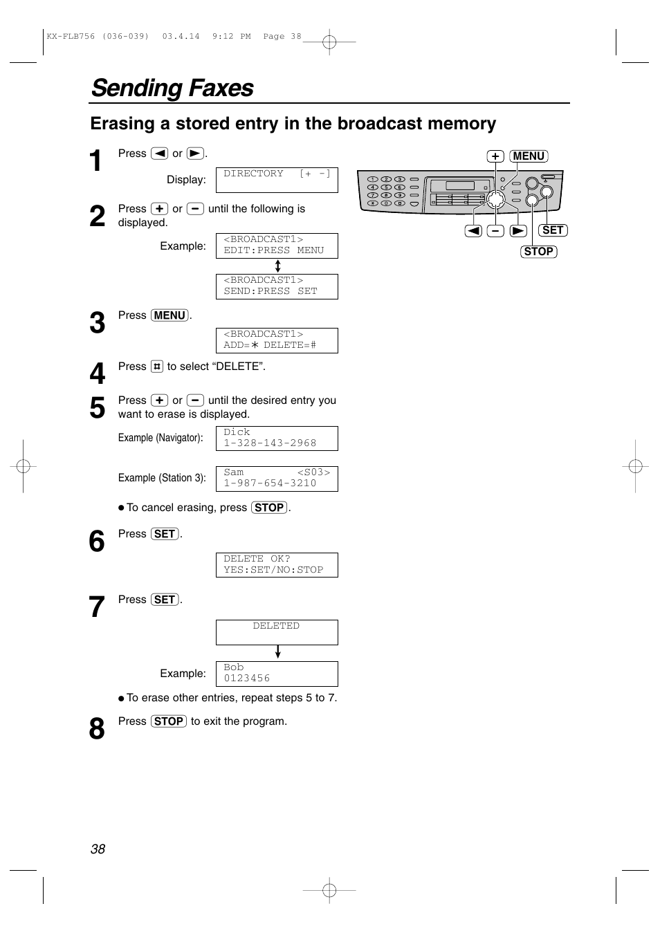 Sending faxes | Panasonic KX-FLB756 User Manual | Page 38 / 92