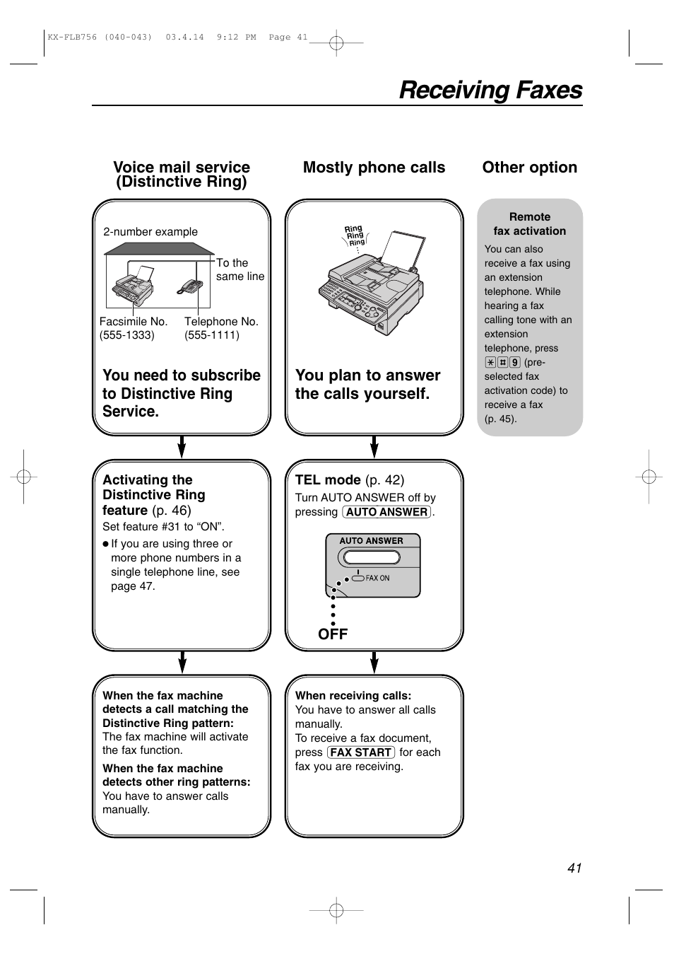 Receiving faxes, Mostly phone calls | Panasonic KX-FLB756 User Manual | Page 41 / 92