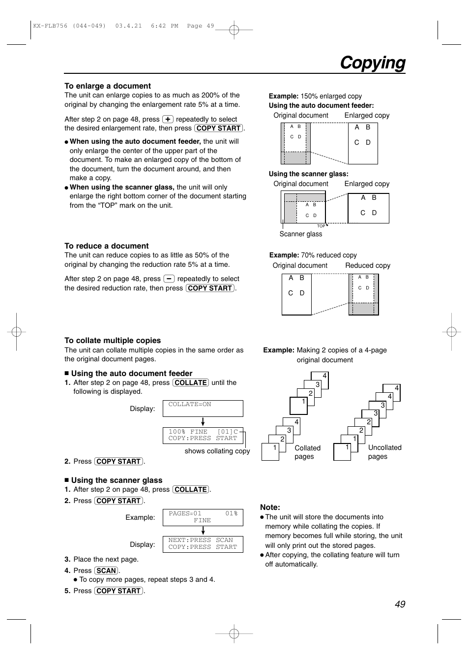 Copying | Panasonic KX-FLB756 User Manual | Page 49 / 92